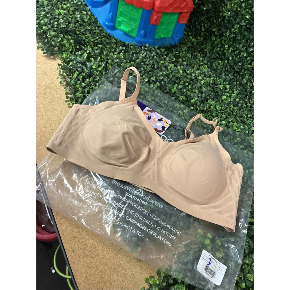Honeylove Silhouette Wireless Lined Molded SAND Support Bra Size XL 38D/DD(E)